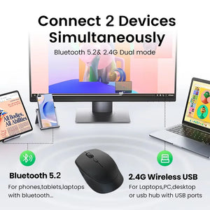 Bluetooth 5.2 Mouse 2.4G Wireless Mouse Dual-Mode Silent