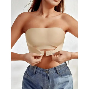 Women's Strapless No Padding Seamless Front Button Bra Comfortable Smooth Underwear